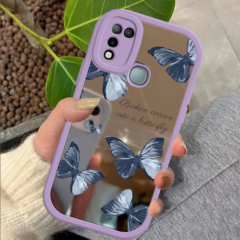 Fasion Butterfly Fasion Mirror Surface Per Infinix Hot 10 10S Lite 11 Pro Note 7 8 Smart 5 6 Nfc Play Makeup Mirror Coque Cover