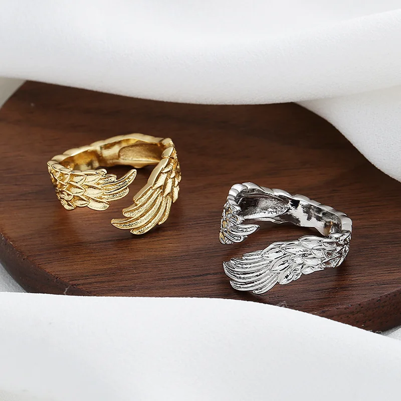 Nuovo Stile Little Angel Wing Feather Ring Color Argento Hip-Hop Street Wings Guardian Angel Wings Finger Ring Gioielli Di Moda