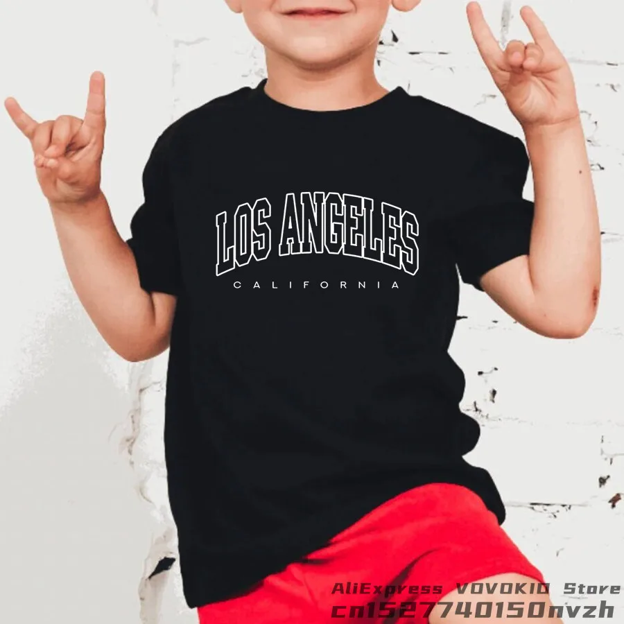 Boy Usa California Los Angeles Letter Funny T Shirt Kid Fashion Top Tee Girl Little Baby Graphic Streetwear Clothes