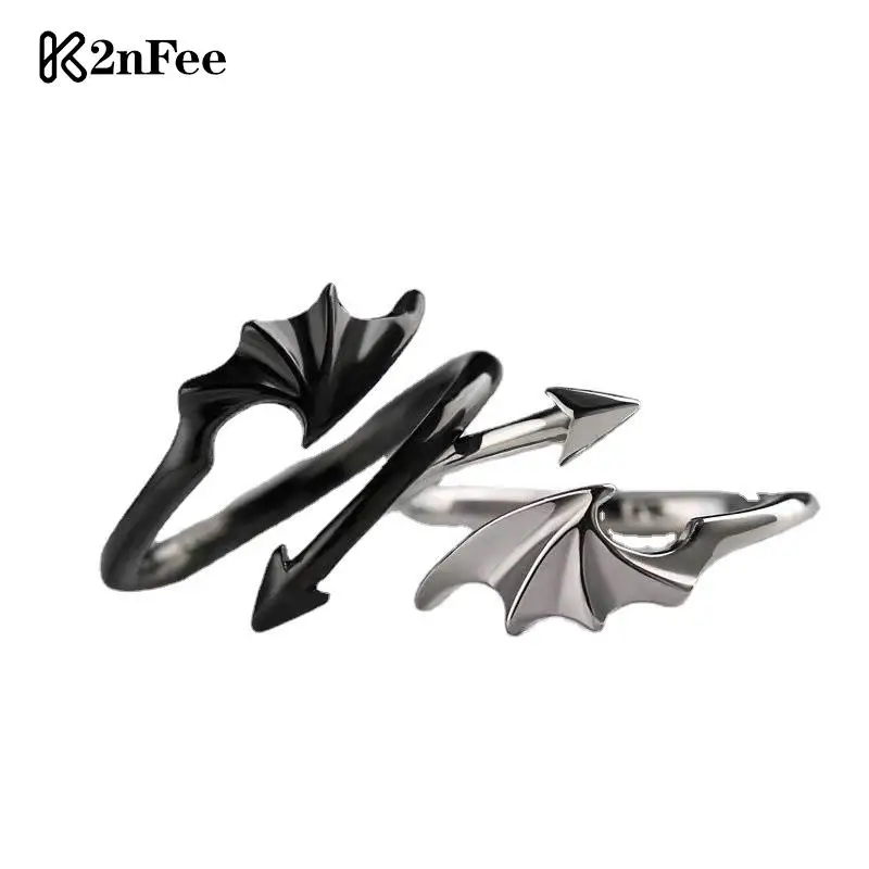 Punk Little Devil Dragon Gothic Evil Vampire Angel Wings Rings Halloween Party Jewelry Gift Apertura Anello Regolabile