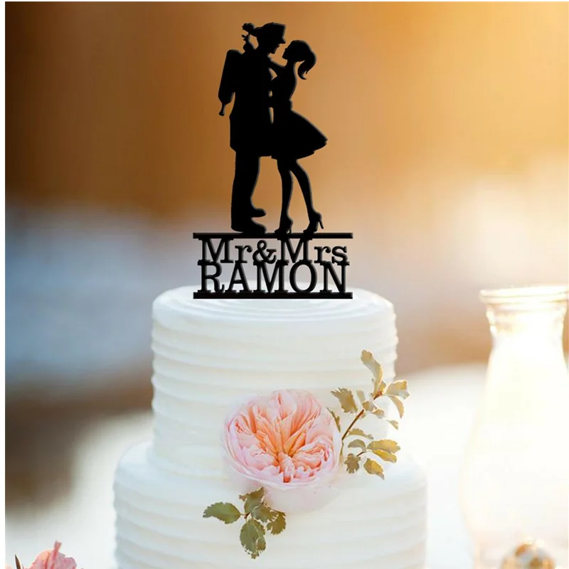 Personalizzato Fire Fighter Glitter Cake Topper Personalizzato Pompiere Wedding Glod Cake Topper/Mr E Mrs Con Ultimo Nome