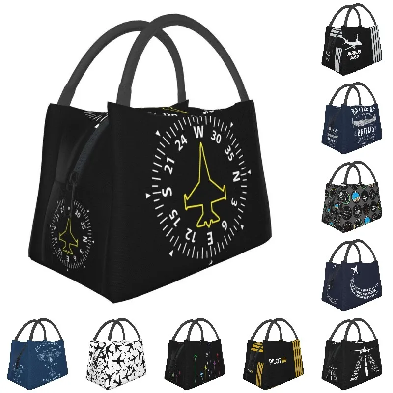 Jet Fighter Pilot Insulated Lunch Bags For Women Aviator Aviator Portable Thermal Cooler Food Lunch Box