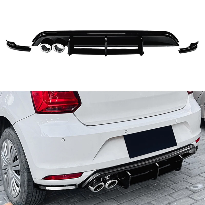 Nero Lucido Auto Paraurti Posteriore Diffusore Posteriore Splitters Spoiler Labbro Paraurti Posteriore Protector Per Volkswagen Polo Mk5 6R 2009-2014