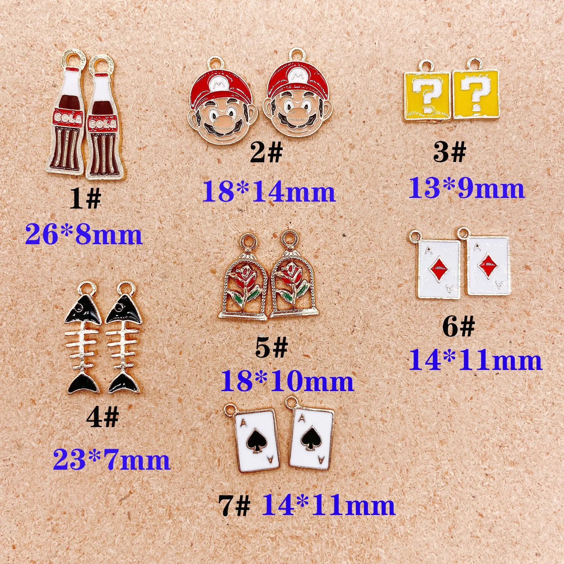 10Pcs  Cartoon Bottle Poker Flower Fish  Charms  Pendant Fit Necklace Bracelet Jewelry Accessories Diy Craft