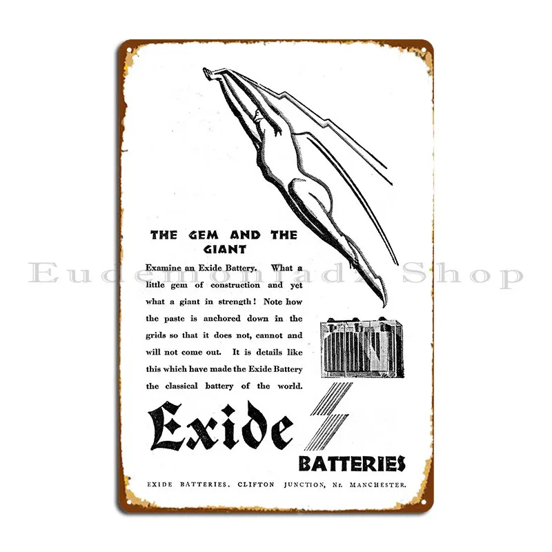 Exide Batterie 1929 Vintage Advertt Targa In Metallo Poster Wall Cave Personalizzato Retro Garage Garage Tin Sign Poster