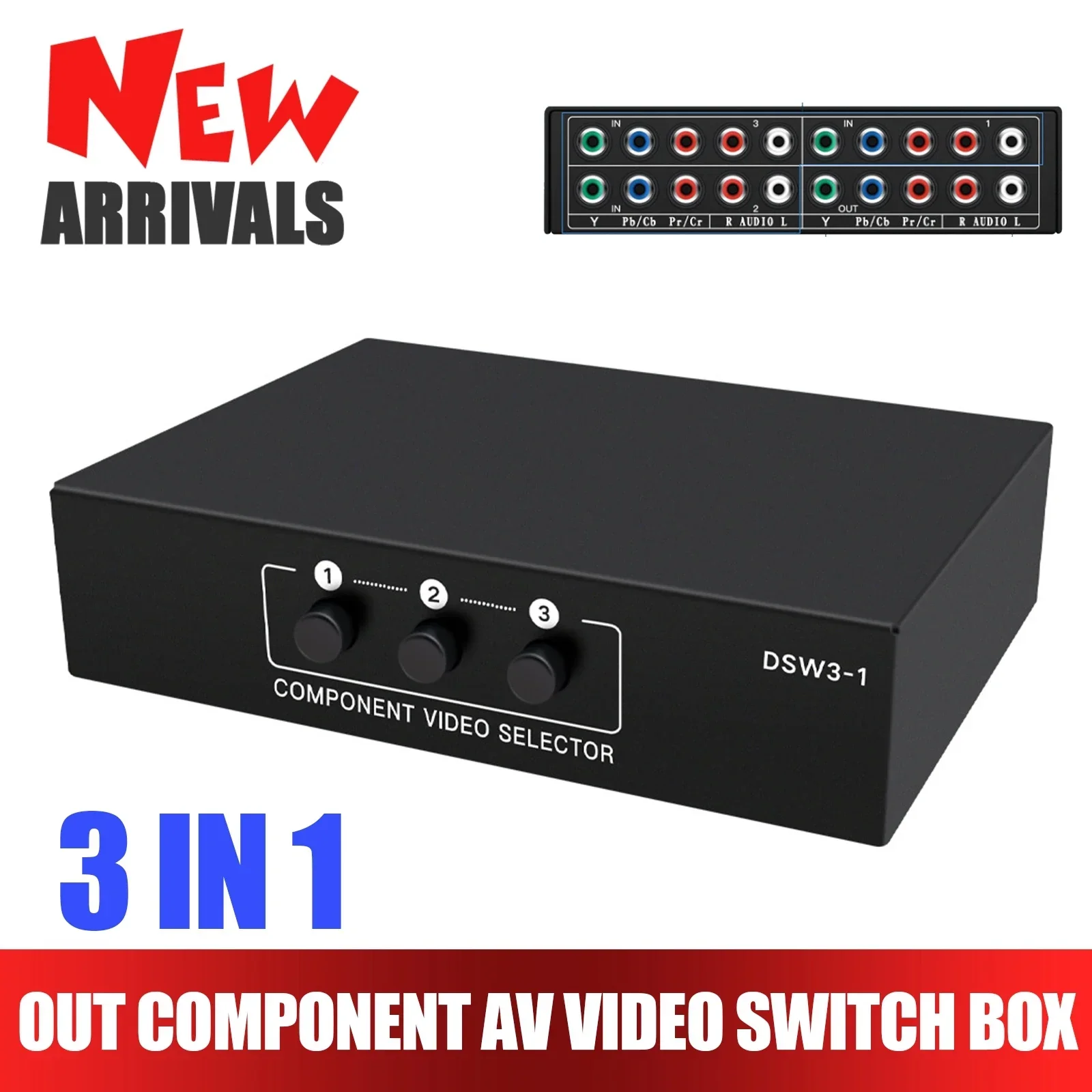 3X1 Rgb Component Switch Selector Video Audio Switch 5 Rca 3 Vie Ypbpr Rgb Component Av Switch Box Per Wii Ps2/3 Xbox Dvd Player