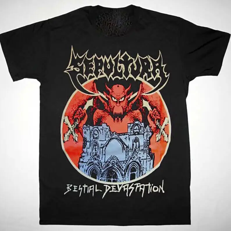 T-Shirt Vintage Sepultura Bestial Stration, Camicia Musicale Sepultura Band W00253