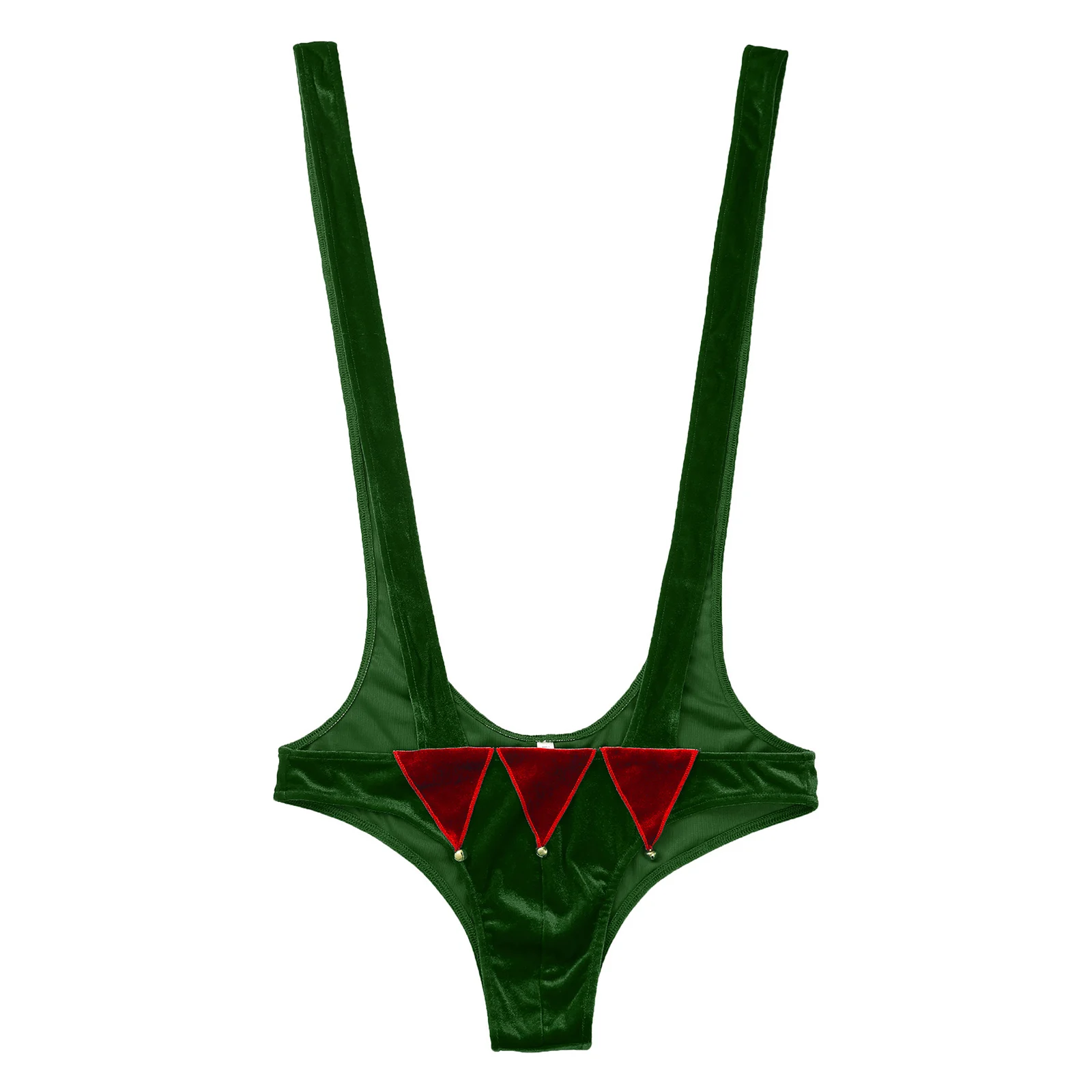 Mens Christmas Red Velvet Mankini Body Jagged Trim U-Shape Sling Underwear Fancy Slip A Vita Bassa Lingerie Xmas Sleepwear