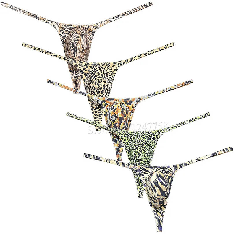 Uomo Leopard Micro Perizoma Biancheria Intima Sexy Bulge Pouch Tanga Mankini Maschio Soft String Sissy Lingerie