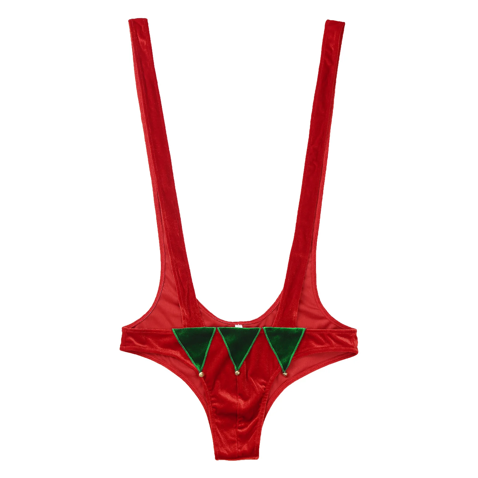 Mens Christmas Red Velvet Mankini Body Jagged Trim U-Shape Sling Underwear Fancy Slip A Vita Bassa Lingerie Xmas Sleepwear