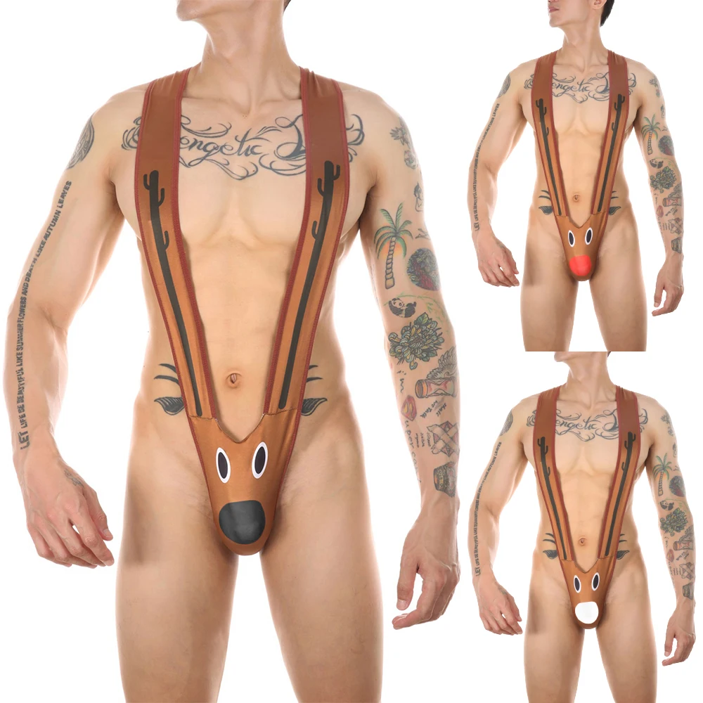 Uomo Sexy Perizoma Bretella Body Carino Alce Mankini G Strings Intimo Costume Da Bagno Costume Natalizio Profondo A Forma Di V Lingerie Orsacchiotti