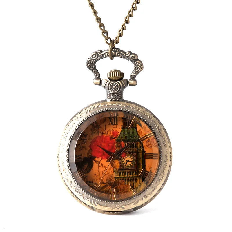 New Antique Vintage Tawny Glass Pendant Watch Collana Quarzo Retro Steampunk Flower Pocket Watches Regali Per Donna Uomo Ll @ 17