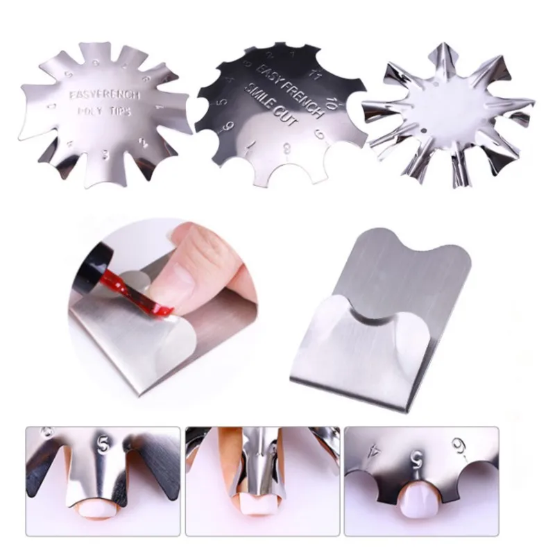 1Pc Easy French Smile Cut V Line Nail Template Staniless Steel Edge Trimmer Manicure Stencil Tool French Tip Cutter Plate Model