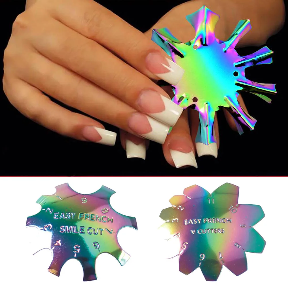 1 Pz Easy French Line Edge Nail Tool Smile V Cutter Nail Stencil Edge Trimmer Multi-Size Nail Manicure Nail Art Styling Tool Tr52