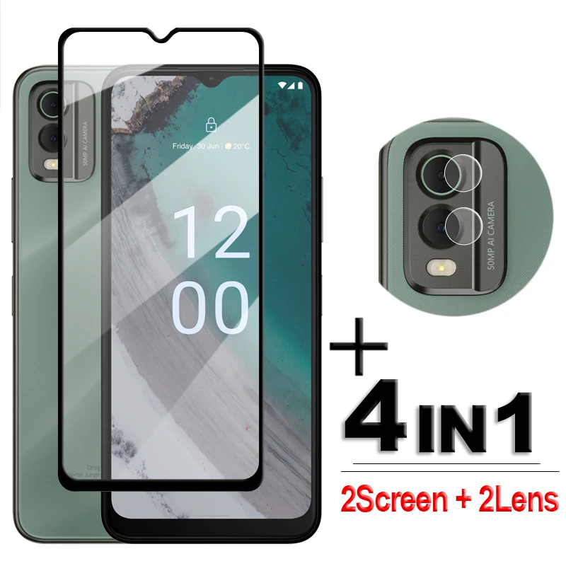 4 In1 Per Nokia C32 Glass Per Nokia C32 4G Vetro Temperato 2.5D Full Cover Screen Protector Per Nokia C32 Lens Film 6.5 Pollici