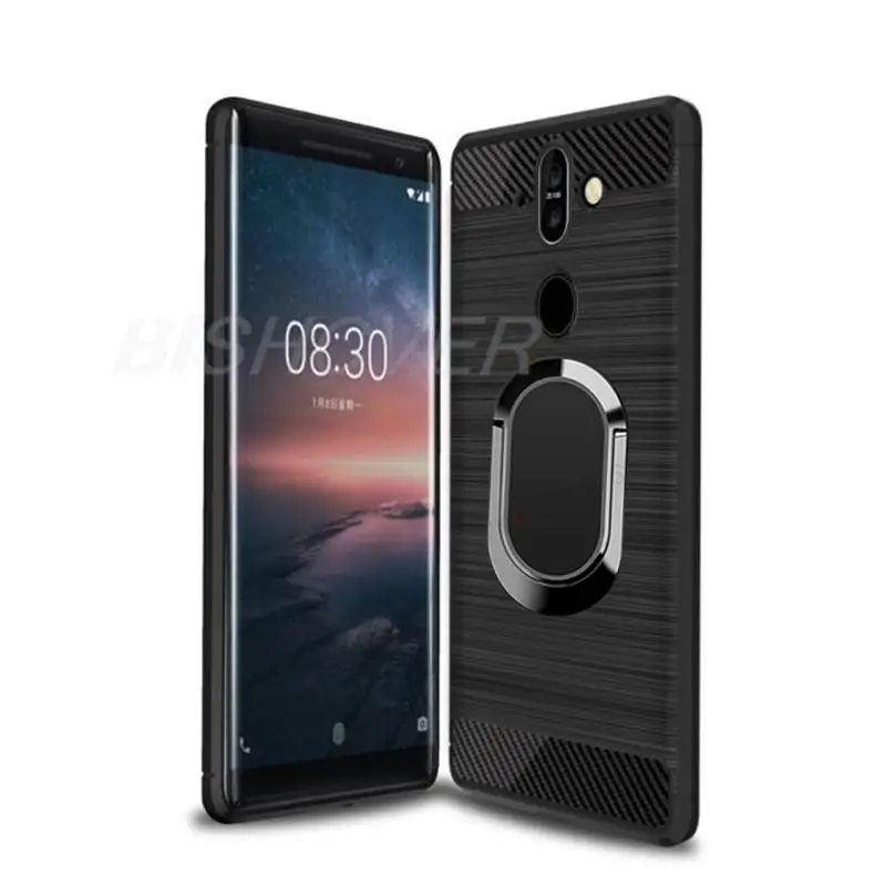 Per Nokia 8 Custodia Morbida Per Telefono In Silicone Spazzolato Sirocco In Fibra Di Carbonio Per Nokia 8 Cover Per Anello Magnetico Sirocco