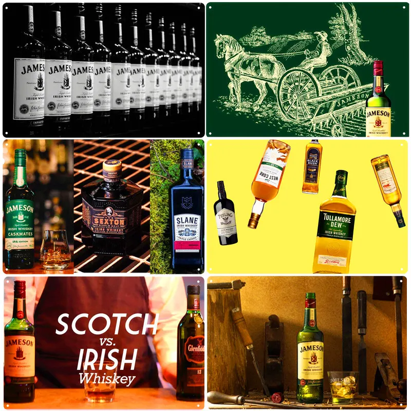 Irish Whisky Platform Vintage Metal Tin Signs Pub Bar Club Decorazione Della Casa Cold Beer Wall Poster Ginger Ale Art Painting Zss57