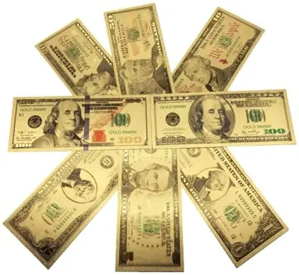 8 Pz 24K Placcato Oro Dollari Note Commemorative Soldi Finti Oro Collezione Antica 1 2 5 10 20 50 100 Dollari