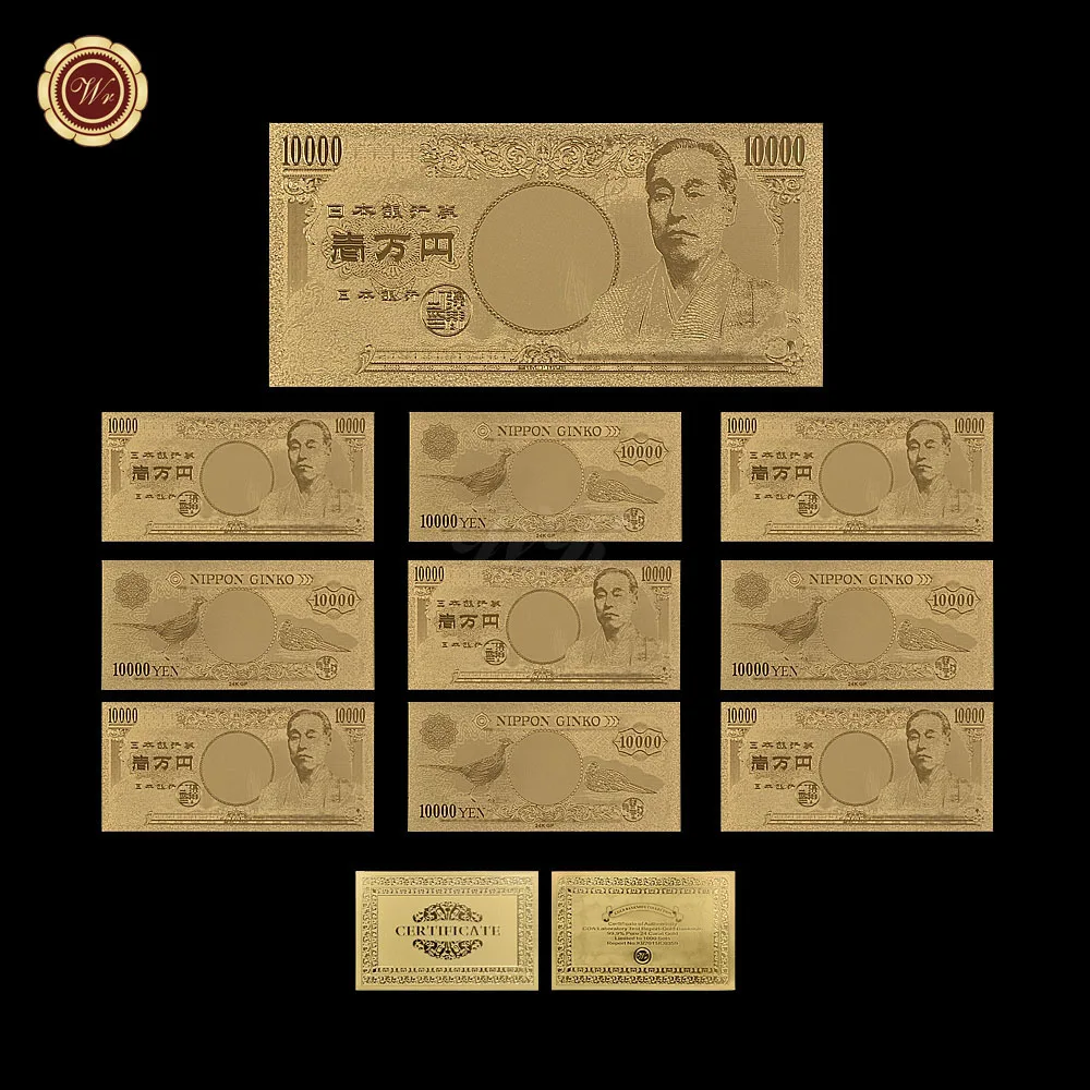 Wr Giappone 10000 Yen Carta Moneta 24Kt Oro Banconote Lamina D'Oro Nota Fantasia Banconote Da Collezione Valore Regali Collezione 10 Pz/Lotto