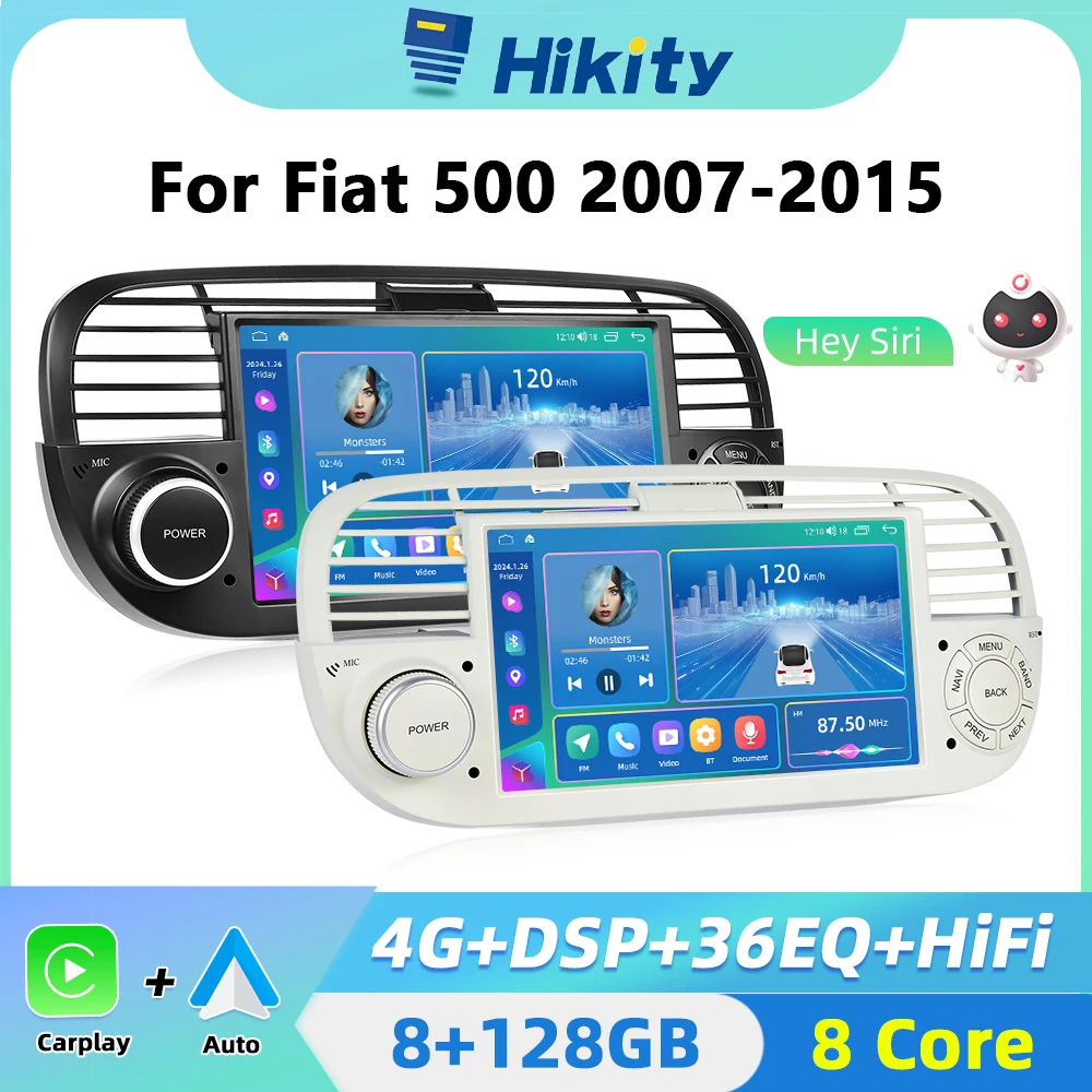 Hikity 2 Din Android Hd Mirror Car Gps Radio Player Per Fiat 500 2007-2015 Radio Carplay Auto Android Navigation Gps Wifi Player