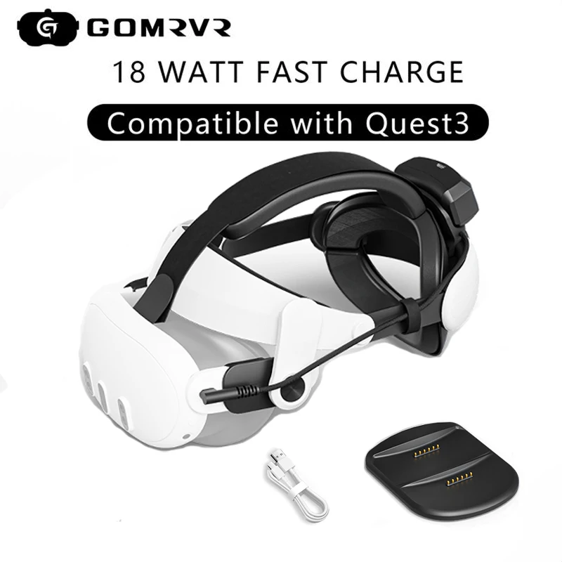Gomrvr V3 Pro Head Strap Single Battery Combo Compatibile Con Meta Quest 3 Vr Power Charger Station/Dock Con 1 G3 Battey Packs