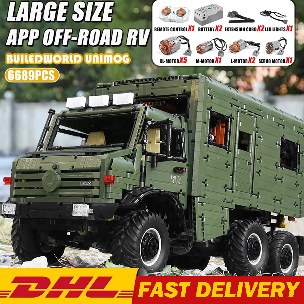 6689 Pz Caricatore Di Camion Militare High-Tech Rc Fuoristrada Auto J907 Unimog Moc Nomadisms Camper Camper Blocco Di Costruzione Mattoni