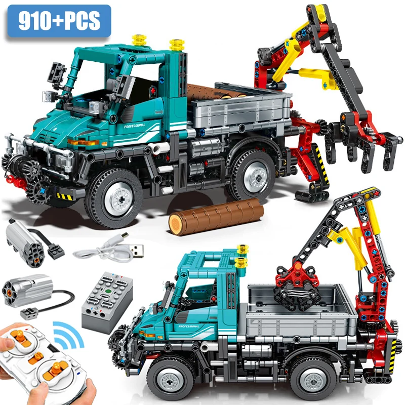 Tecnico 910Pcs Unimog Engineering Car Model Building Blocks Rc Motor City Crane Truck Bricks Toys Regali Per Bambini Adulti