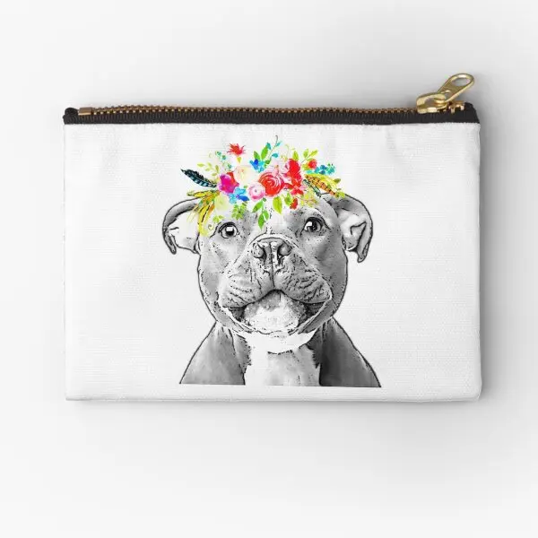 Stafter Bull Terrier Floral Crown Zipper Pouches Calzini Coin Women Mutandine Piccole Biancheria Intima Cosmetica Portafoglio Storage