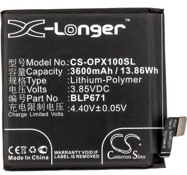 Batteria Cameron Sino 3600Mah Per Oppo Trova X Automobili Gla Edition Dual Sim Dual Sim Td-Lte Pafm00 Paft00 Blp671