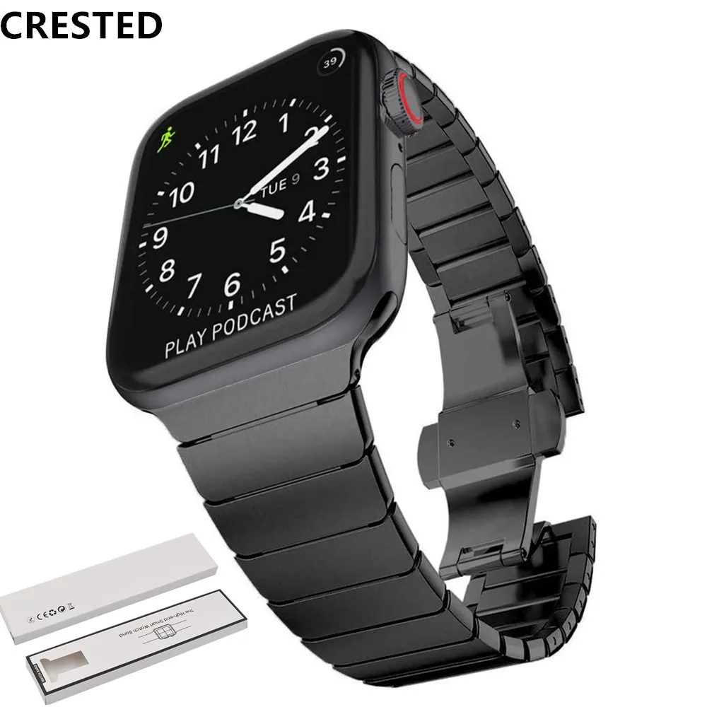 Scatola + Cinturino In Acciaio Inossidabile Per Cinturino Apple Watch 44Mm/42Mm 45Mm/41Mm Correa Luxury Link Bracelet 40Mm 38Mm Iwatch 5 3 4 Se 6 7