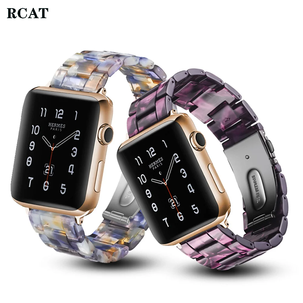 Resin Strap For Apple Watch Band 45Mm 41Mm 44Mm 40Mm 42Mm 38Mm Stainless Steel Watchband Bracelet Iwatch Series 5 4 3 Se 6