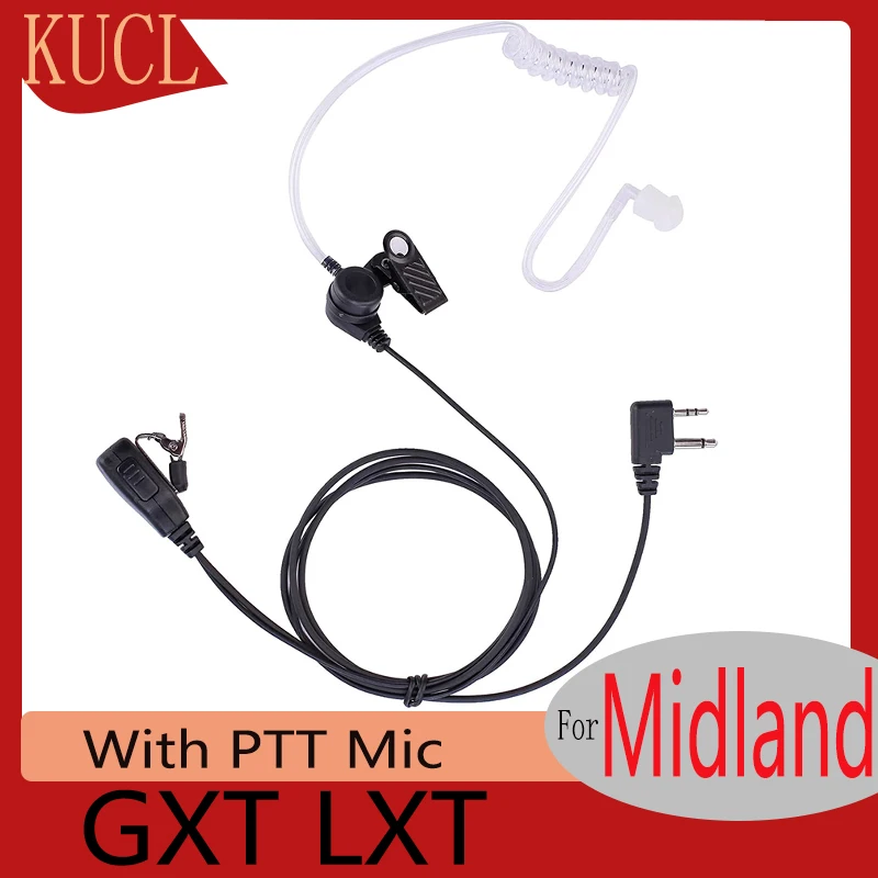 Kucl-Walkie Talkie Earpiece Radio Con Ptt Mic,Tansparent Air Cuffie Di Sorveglianza Tubo Acustico, Compatibile Per Midland Gxt Lxt