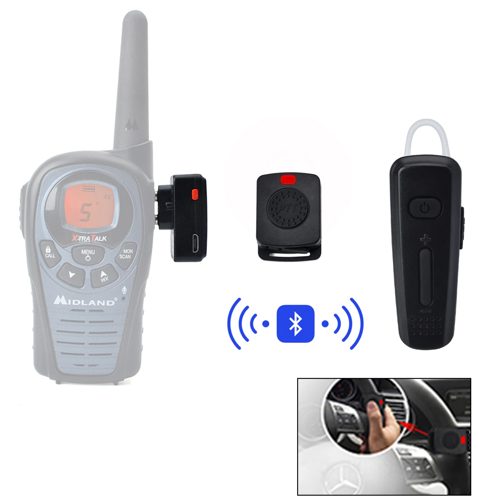 Auricolare Bluetooth Senza Fili Hys Per Walkie-Talkie Midland Frs Icom