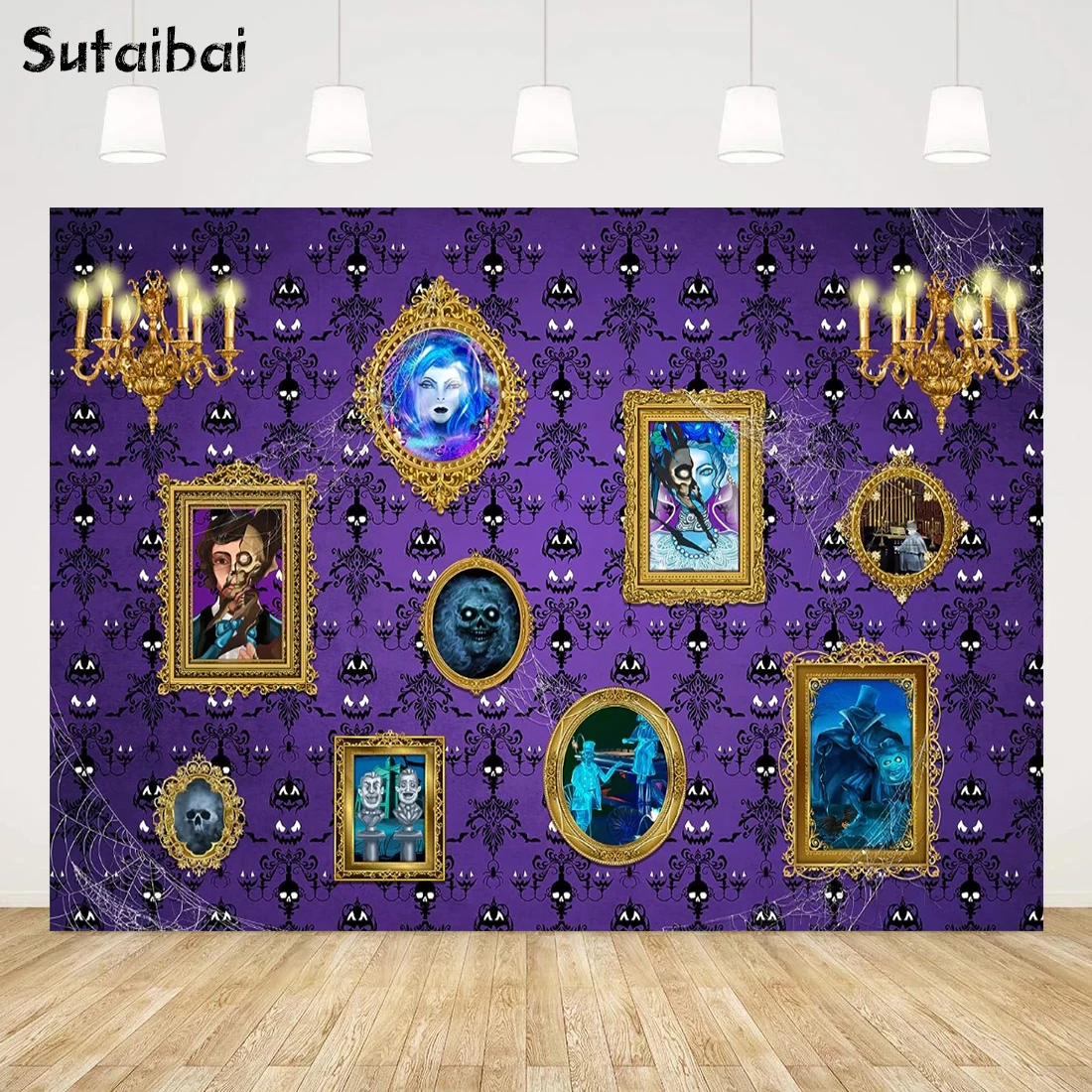 Halloween Purple Haunted House Photo Frame Sfondo Per Magic Wall Spooky Ghost Spider Web Baby Shower Birthday Costume Party