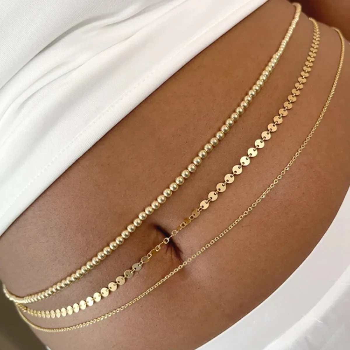 Boho Multistrato Summer Vintage Metal Waist Chain Women 2022 New Beaded Round Paillettes Color Oro Body & Beach Fashion Jewelry