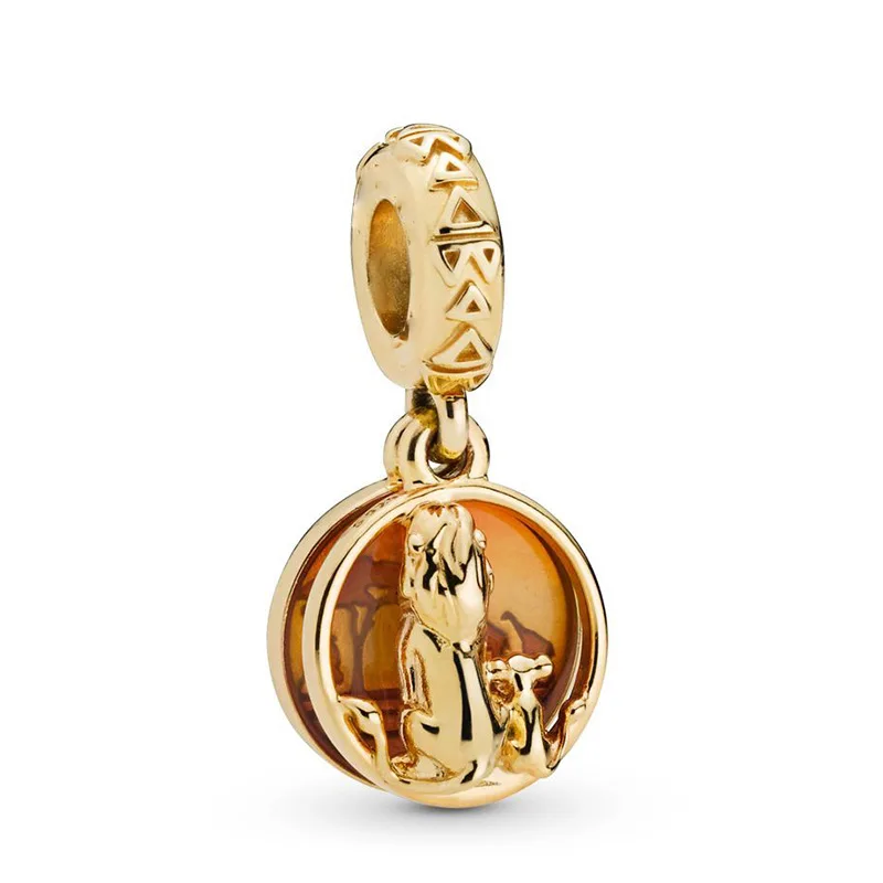 Golden The Lion King Simba Ciondolo Fit Originale Pandora Charms Bracciale Donna Color Oro Mufasa Sunset Beads Braccialetti Gioielli Fai Da Te