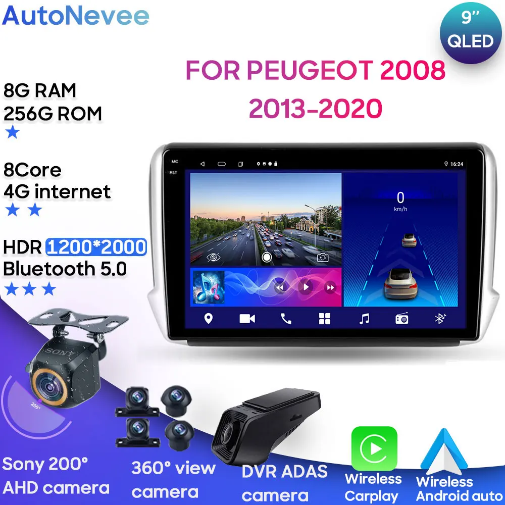Lettore Multimediale Stereo Per Auto Android Per Peugeot 2008 208 1 2013 - 2020 Navigazione Gps Carplay Android Auto Wifi No 2Din Dvd