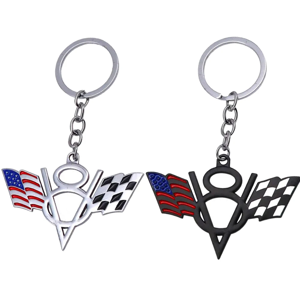 V8 Flag Logo Car Styling Portachiavi Portachiavi Ciondolo Fibbia Per Audi Jeep Mitsubishi Jaguar Lexus Mini Abarth Volvo Vw Fiat Nissan
