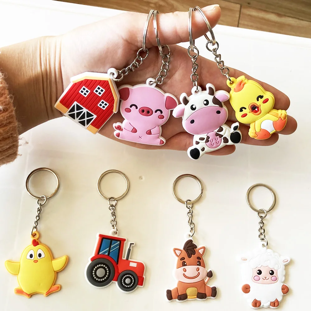 8 Pcs Zenon Birthday Farm Decor Animals Farm Party Portachiavi Birthday Farm Chicken Sheep Horse Cow Pig Tractor Cute Barnyard Gift