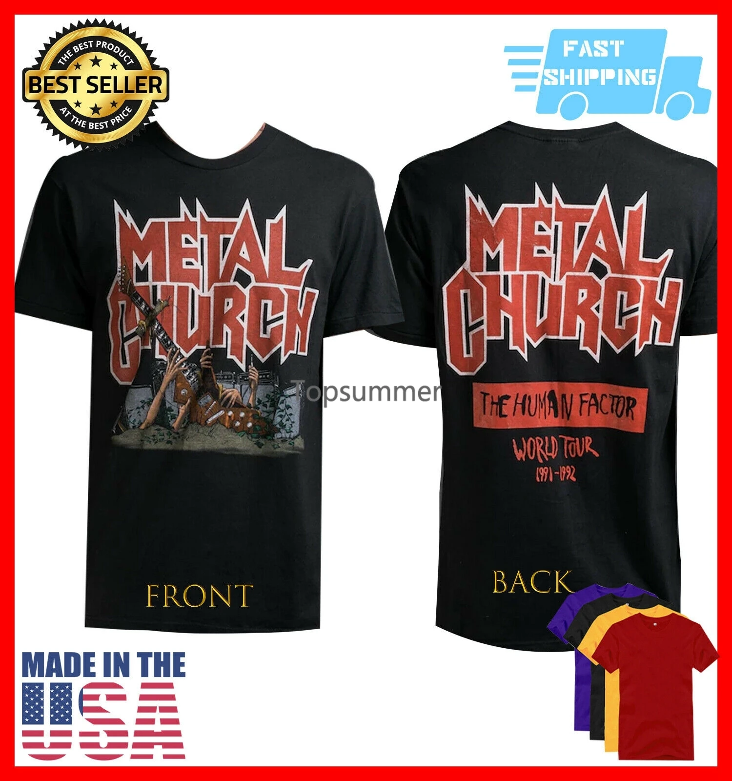 Vintage 1991 Metal Church The Human Factor Tour Shirt Vintage Unisex Nero S-5Xl