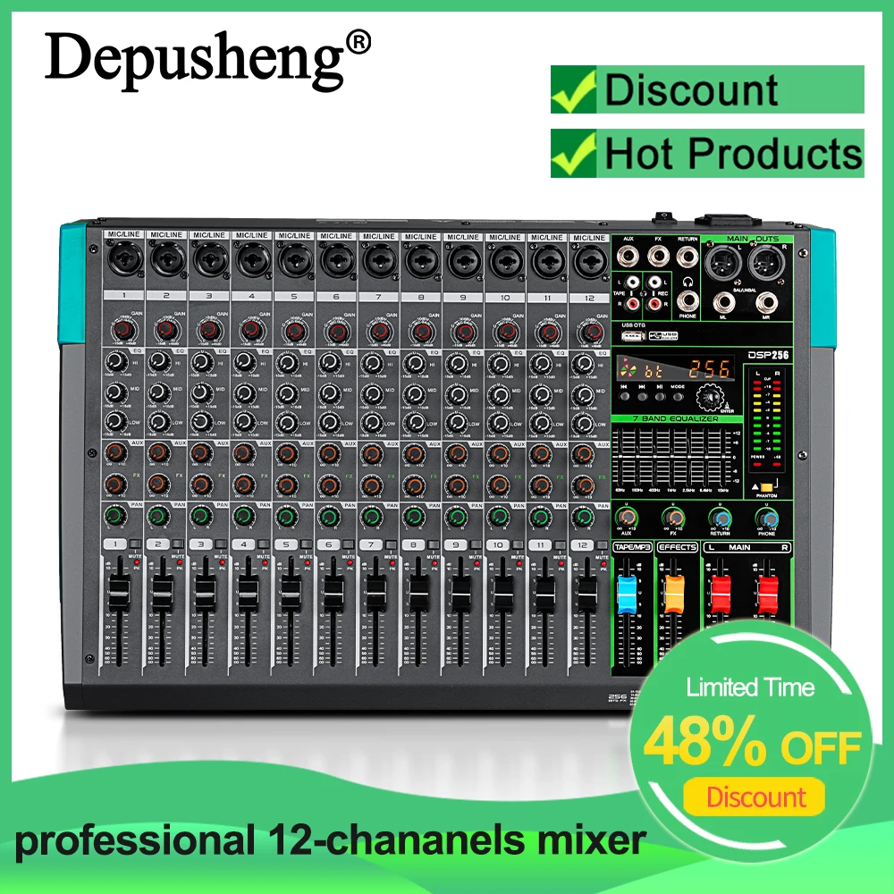 Mixer Audio Professionale Deusheng Mg12 Console Per Scheda Audio A 12 Canali Dj Mixing Desk System Interface Built-In 256 Effetto Riverbero