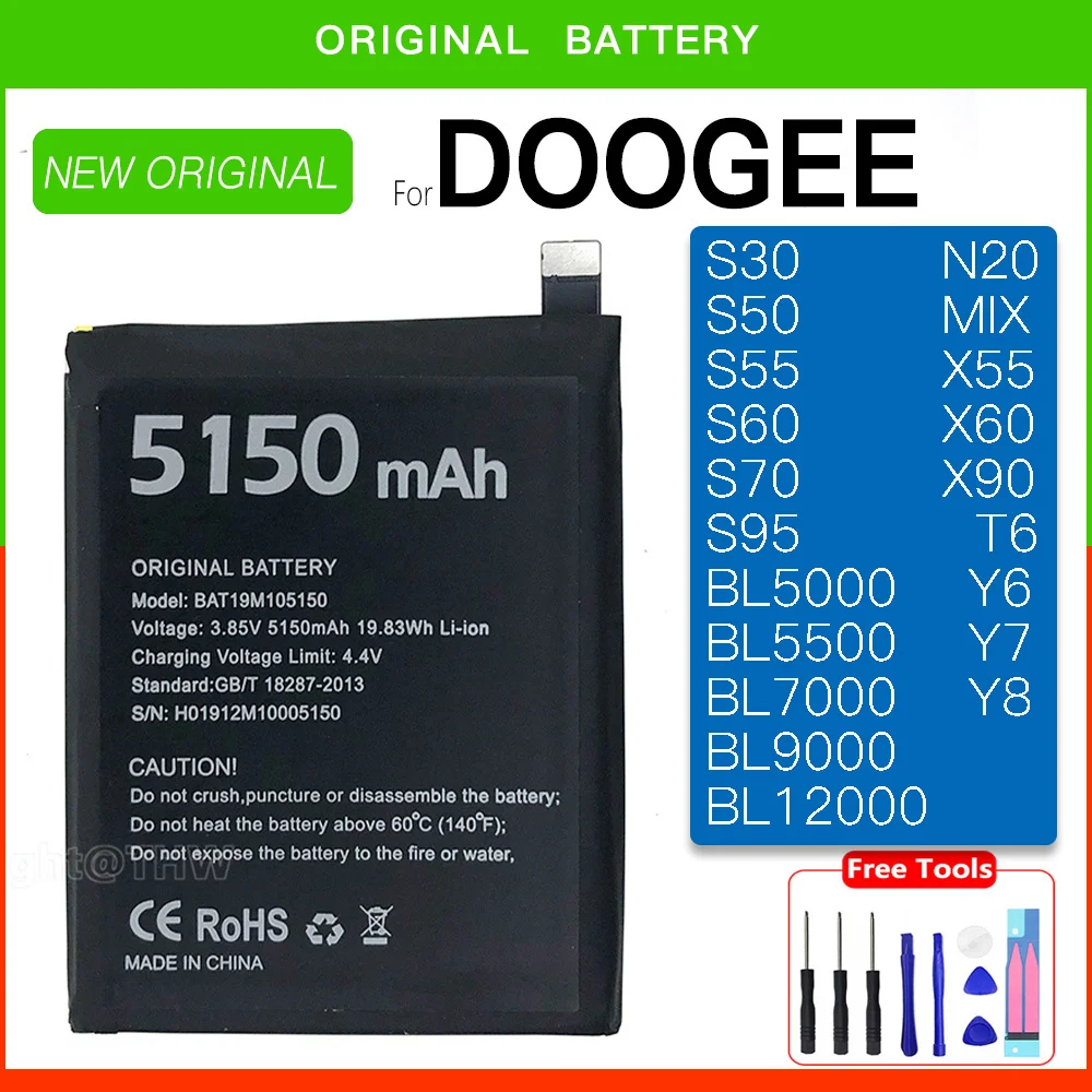 100% Originale Nuova Batteria Doogee Per Doogee Bl5000 Bl5500 Bl7000 Bl9000 Bl12000 N20 S30 S50 S55 S60 S70 S95 X55 X60 X90 Batteria