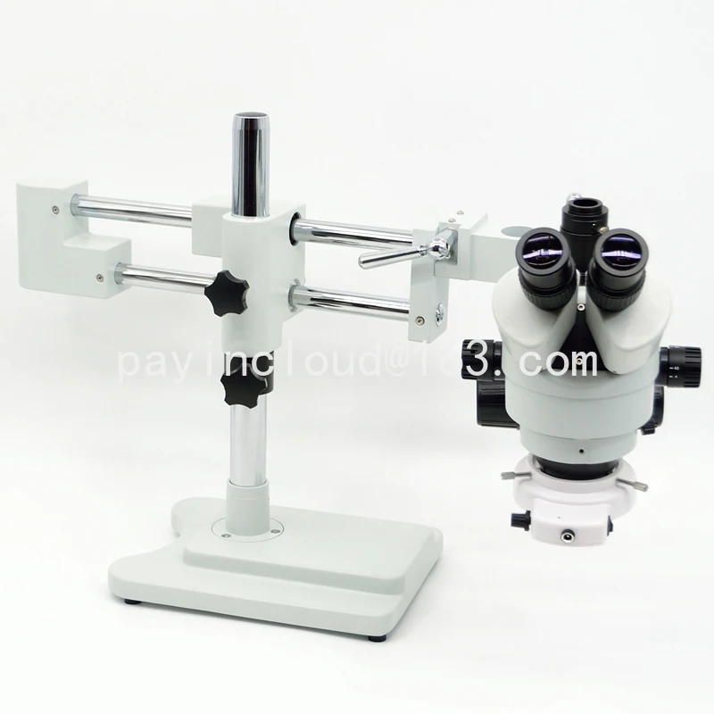 Microscopio Originale Nuovo Di Zecca 3.5X-90X 50/50 Split Simul-Focal Double Boom Stand Microscopio Stereo Trinoculare Con Zoom