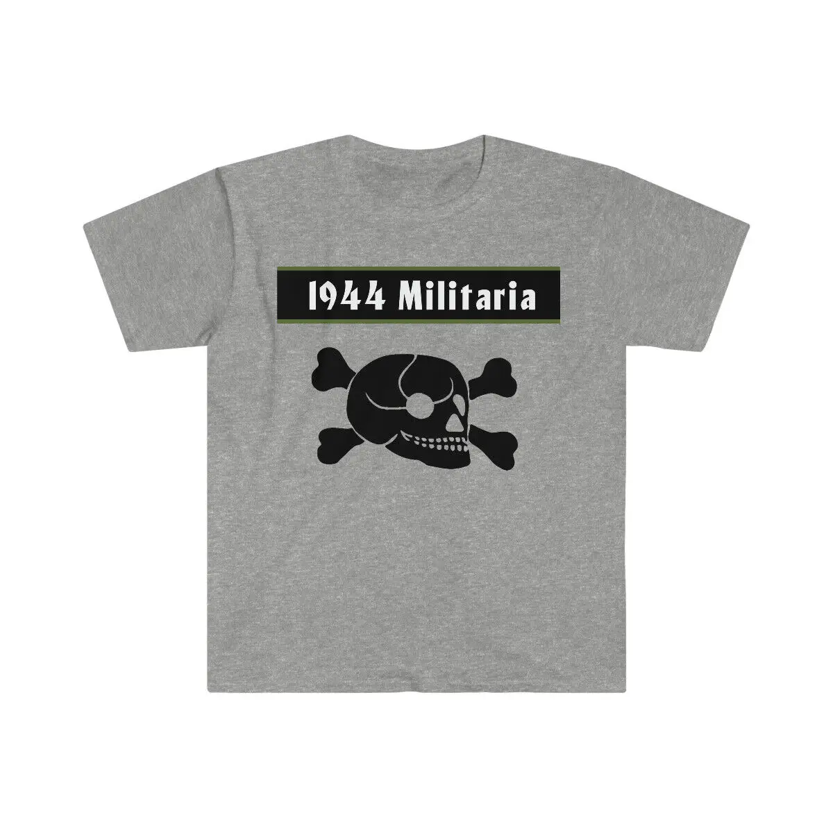 1944 Militaria Skull & Cross Bones T-Shirt Unisex Softstyle Maniche Lunghe O Corte