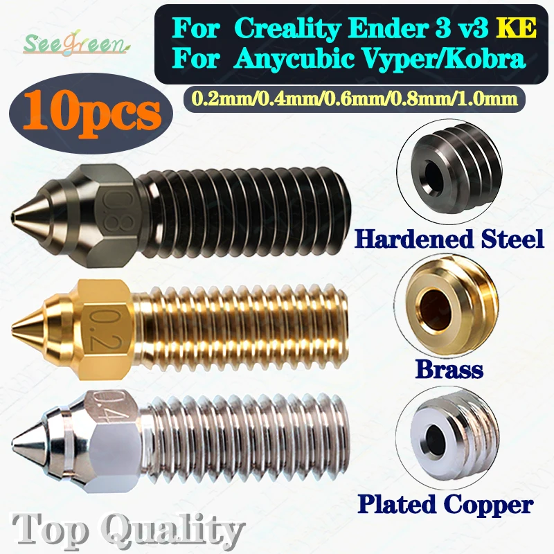 10 Pz/Pacchetto Ender 3 V3 Ke Ugello Per Creality Ender 3 V3 Ke Ugello Ottone Placcato Rame Acciaio Temprato Per Ugelli K1/ Cr-M4