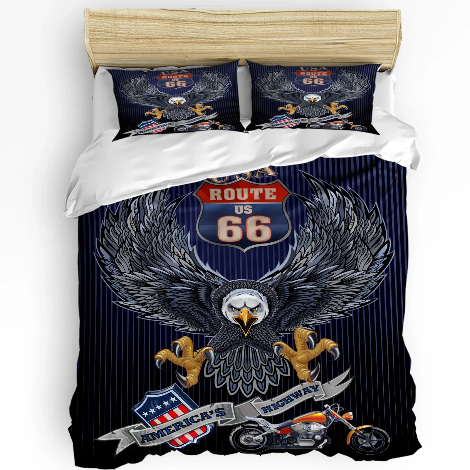 Eagle Banner Motorcycle Printed Comfort Duvet Cover Pillow Case Home Textile Quilt Cover Boy Kid Teen Girl 3Pcs Bedding Set
