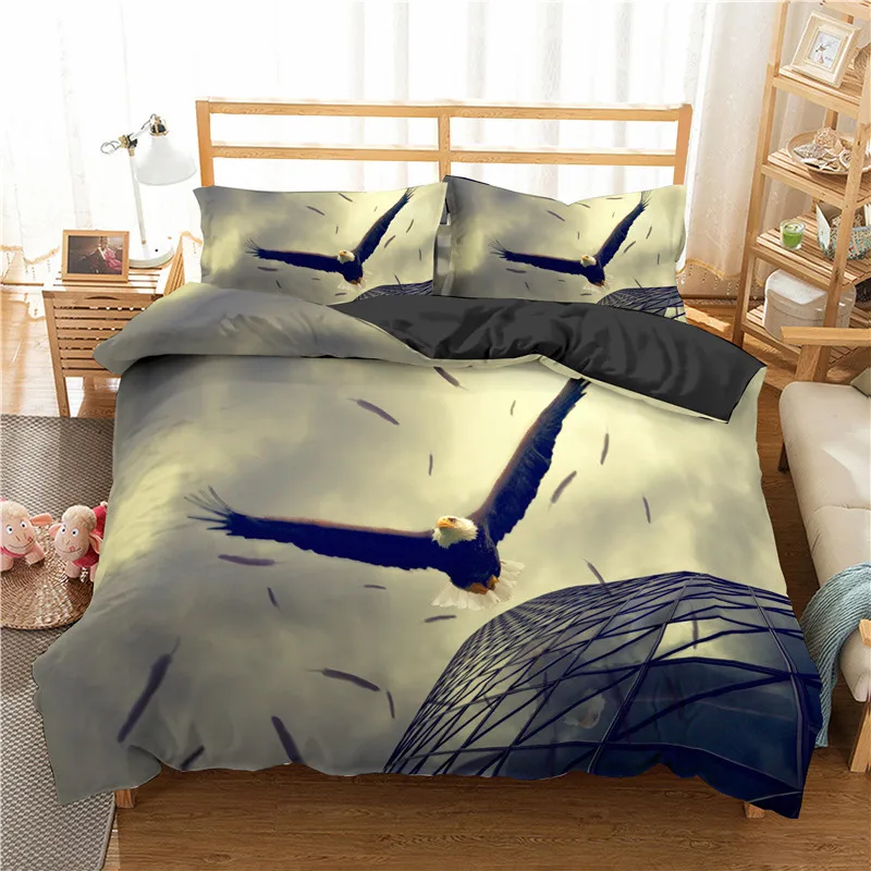 Set Copripiumino Eagle King/Queen Size,White Eagle Hunting On The Sea Set Biancheria Da Letto Con Stampa Per Ragazzi Uomo Adulti, Con 2 Federe