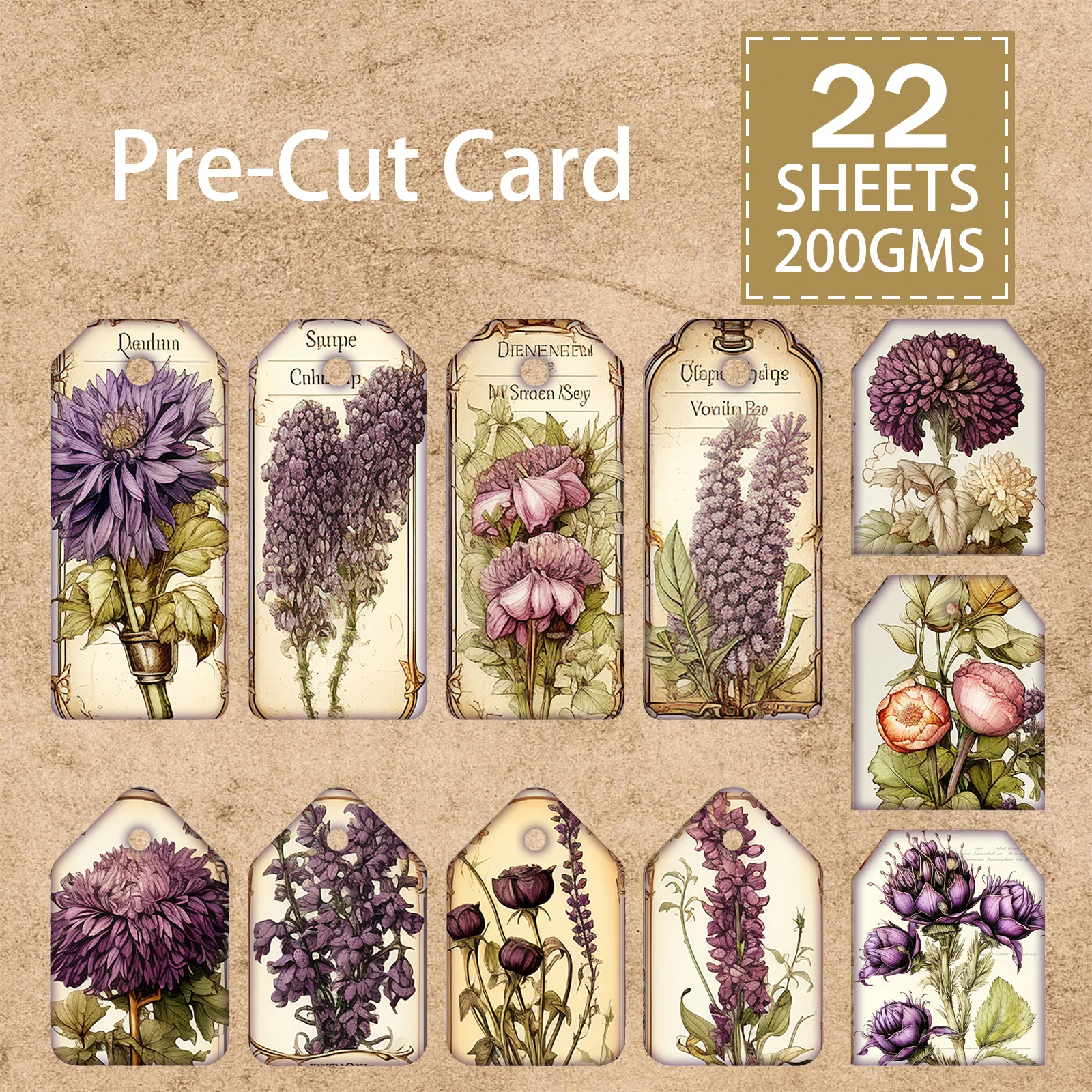 22 Pc Retro Purple Flowers Lavanda Sfondo Fustellato Carta Vintage Grunge Journal Planning Scrapbooking
