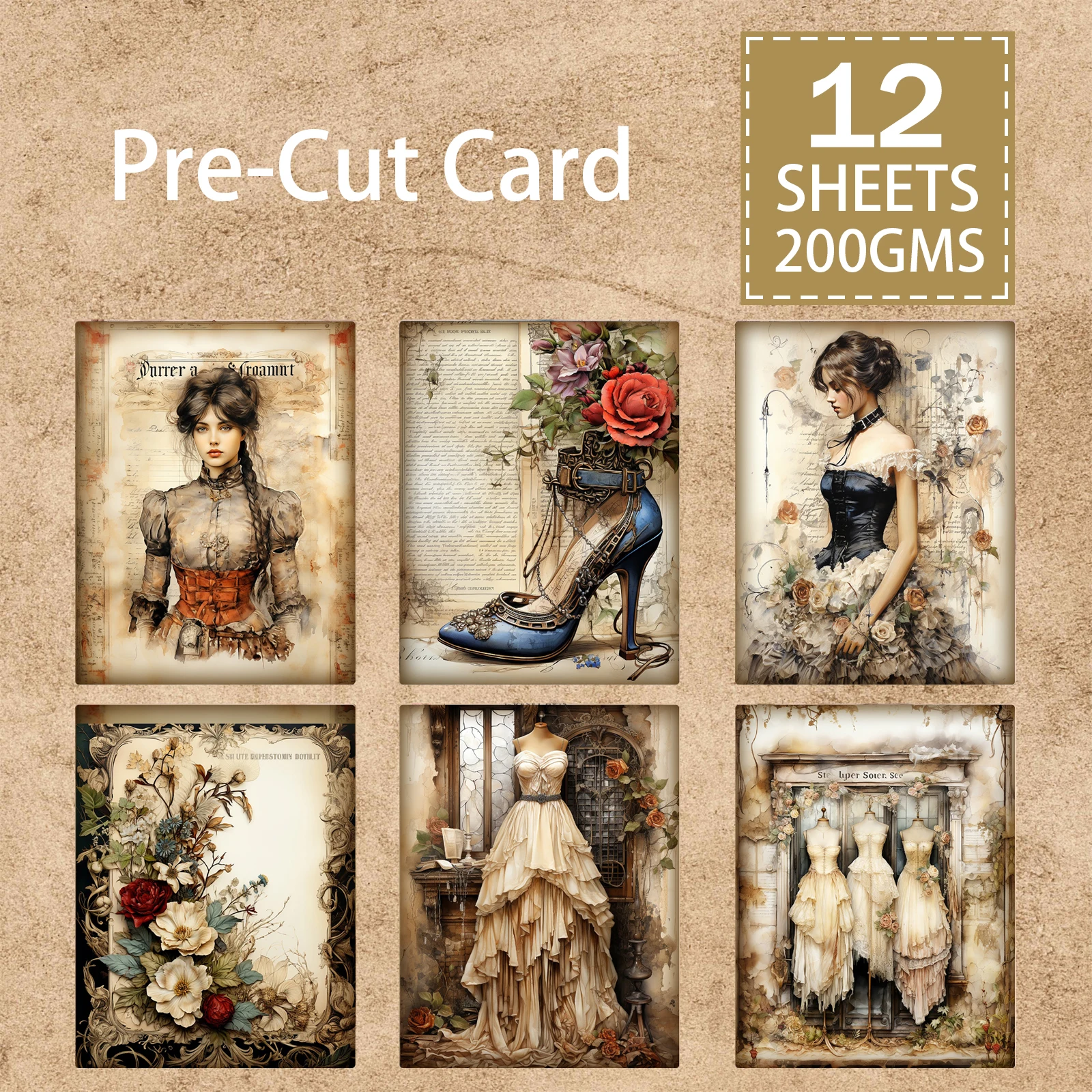 12 Pc Retro Victoria Girls Dress Decoration Die Cut Card Vintage Grunge Journal Planning Scrapbooking