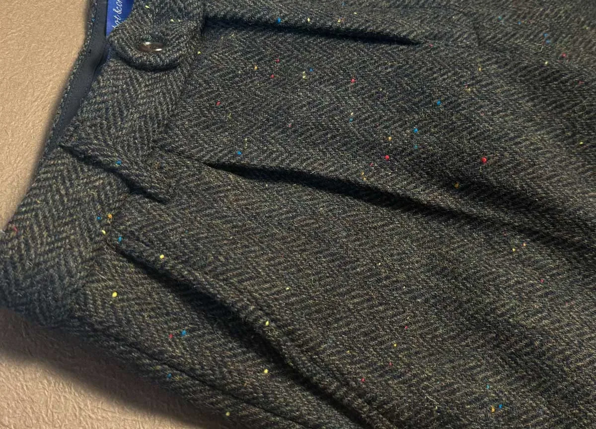 Pantaloni Casual Dritti Larghi A Pieghe Singoli Vintage 1940S Per Uomo Con Pantaloni In Tweed Harris Tweed Con Motivo A Lisca Di Pesce